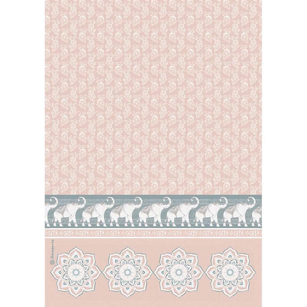 Stamperia Rice Paper Sheet A4 - Elephants On Pink Background