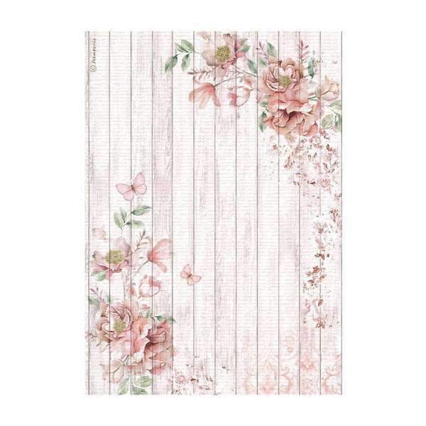 Stamperia Rice Paper Sheet A4 - Roseland - Corners With Roses