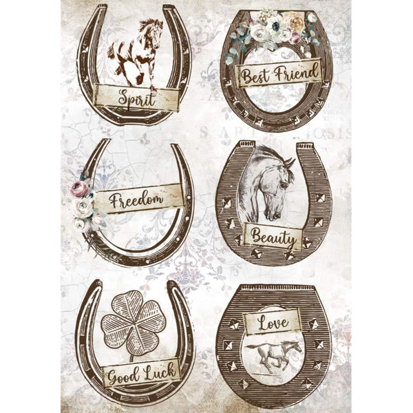Stamperia Rice Paper Sheet A4 - Horseshoes, Romantic Horses