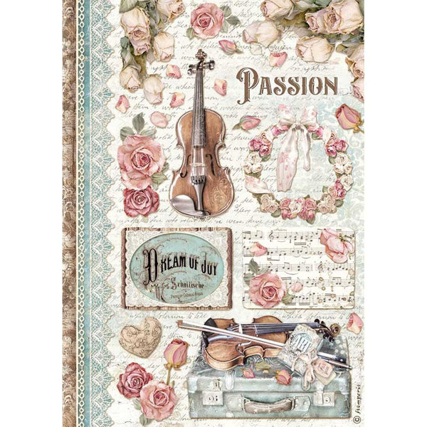 Stamperia Rice Paper Sheet A4 - Passion Music