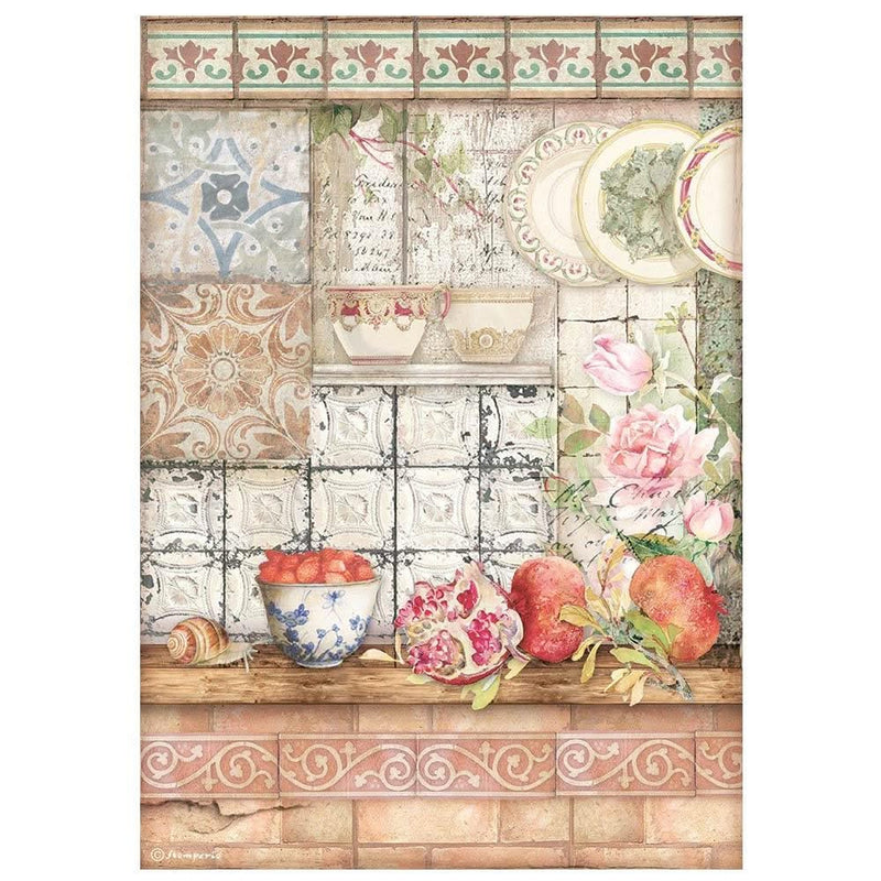 Stamperia Rice Paper Sheet A4 - Tiles, Casa Granada*