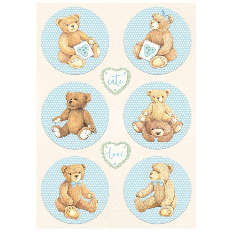 Stamperia Rice Paper Sheet A4 - Rounds Bear Blue, Day Dream*