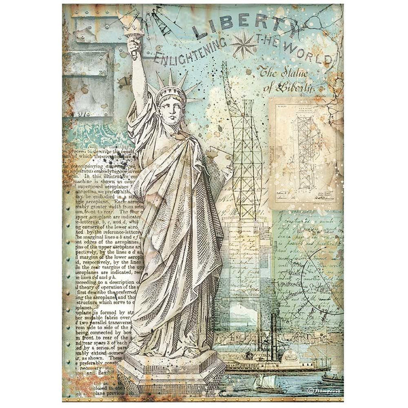 ^Stamperia Rice Paper Sheet A4 - Statue Of Liberty, Sir Vagabond Aviator^*