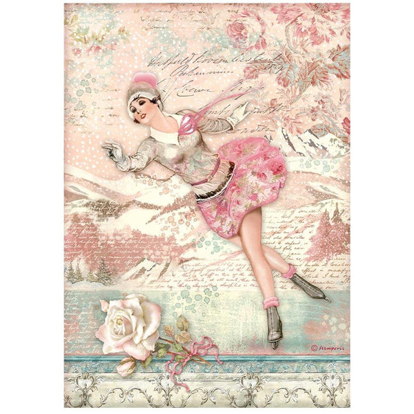 Stamperia Rice Paper Sheet A4  - Ice Skater, Sweet Winter*