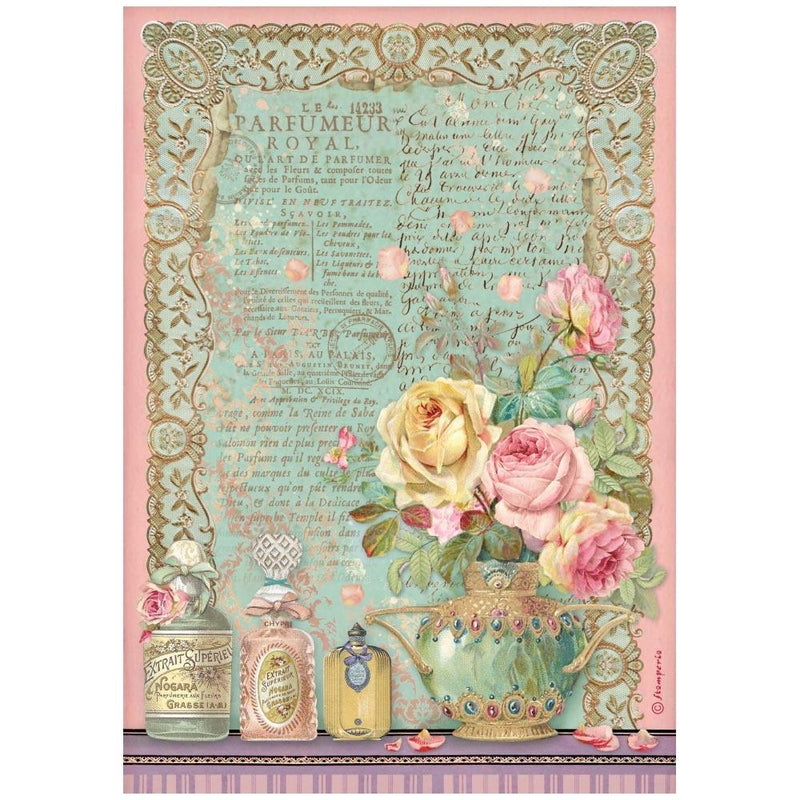 Stamperia Rice Paper Sheet A4 - Rose Parfum - Parfumeur Royal