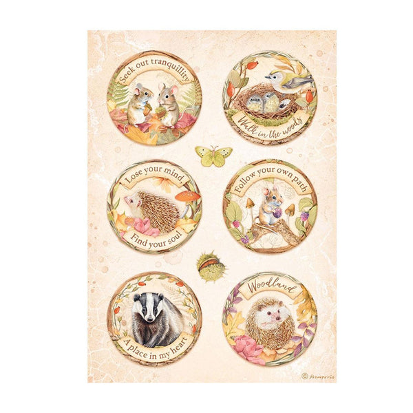 Stamperia Rice Paper Sheet A4 - Woodland - Rounds