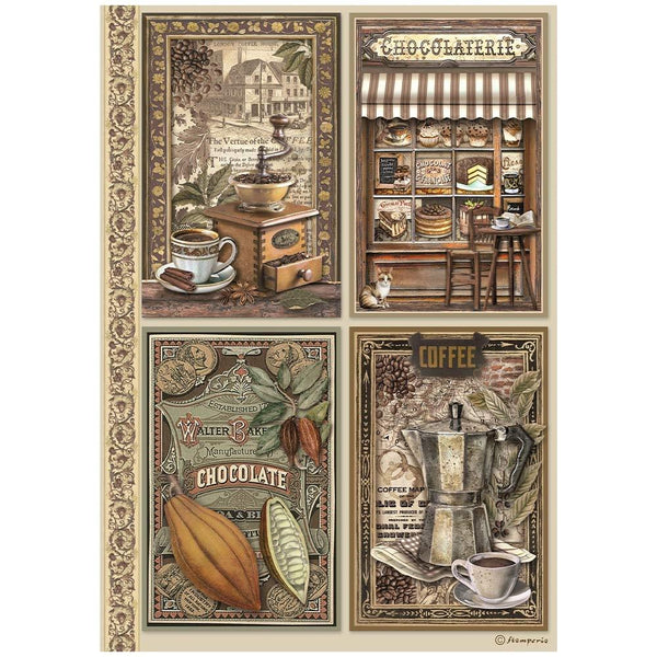 Stamperia Rice Paper Sheet A4 - Coffee And Chocolate - 4 Cards*