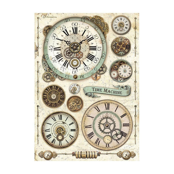 Stamperia Rice Paper Sheet A4 - Voyages Fantastiques - Clock