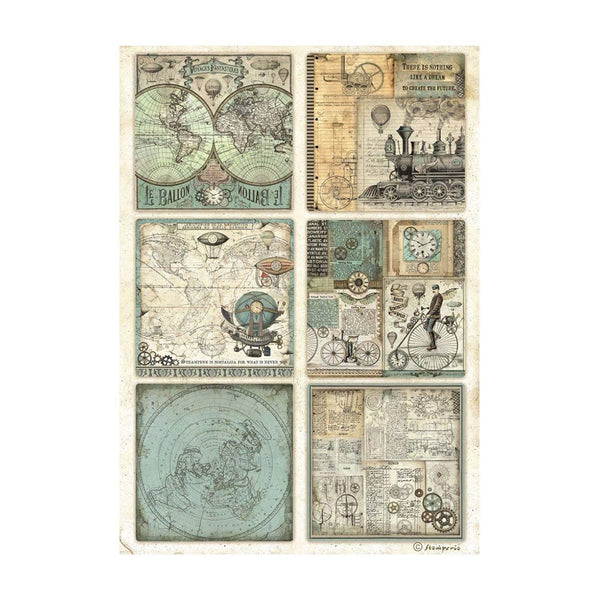 Stamperia Rice Paper Sheet A4 - Voyages Fantastiques - 6 cards
