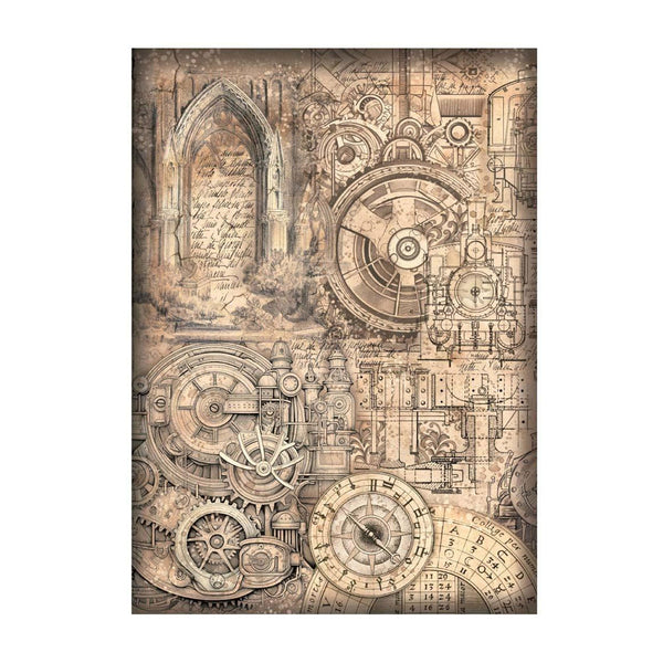 Stamperia Rice Paper Sheet A4 - Sir Vagabond In Fantasy World - Mechanical Pattern