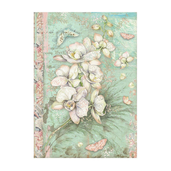 Stamperia Rice Paper Sheet A4 - Orchids & Cats - White Orchid