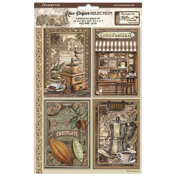 Stamperia Assorted Rice Paper A4 6/Sheets - Coffee And Chocolate