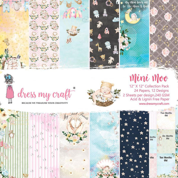 Dress My Crafts Single-Sided Paper Pad 12in x 12in 24 pack - Mini Moo, 12 Designs/2 Each*