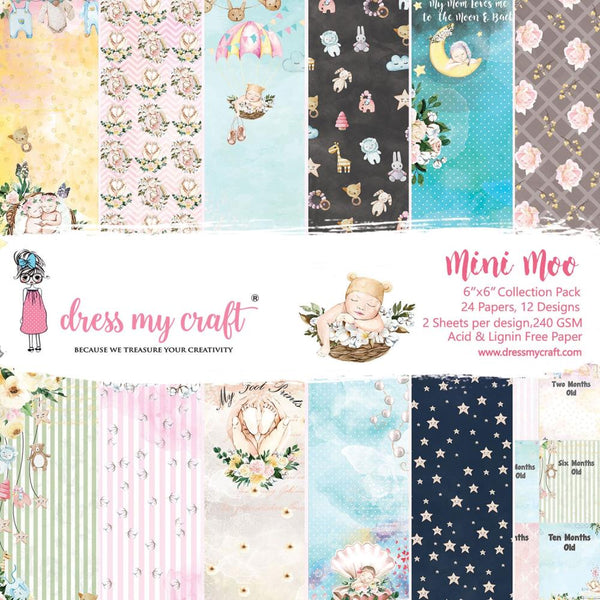 Dress My Crafts Single-Sided Paper Pad 6in x 6in  24 pack - Mini Moo, 12 Designs/2 Each*