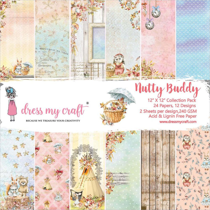 Dress My Crafts Single-Sided Paper Pad 12"x 12" 24 pack - Nutty Buddy