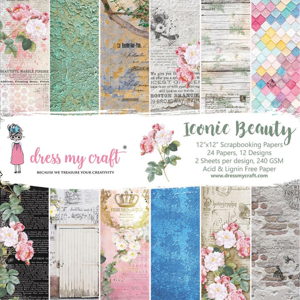 Dress My Craft Single-Sided Paper Pad 12"X12" 24 pack  Iconic Beauty, 12 Designs/2 Each*