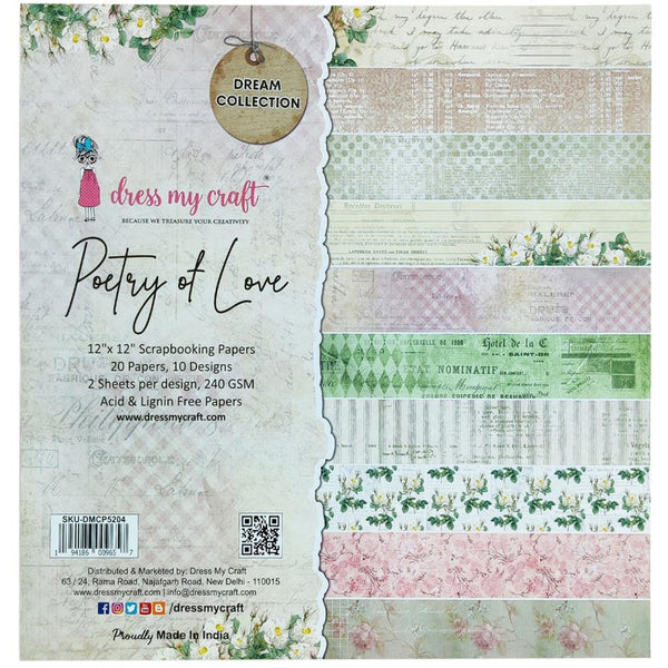 Dress My Craft Single-Sided Paper Pack 12"X12" 20 pack - Poetry Of Love*