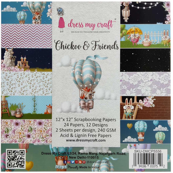 Dress My Craft Single-Sided Paper Pad 12"X12" 24 pack - Chickoo & Friends, 12 Designs/2 Each*