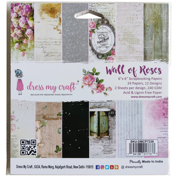 Dress My Craft Single-Sided Paper Pad 6"X6" 24 pack Wall Of Roses, 12 Designs/2 Each*