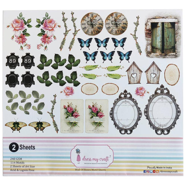 Dress My Craft Image Sheet 240gsm A4 2 pack Wall Of Roses, 114 Pieces*
