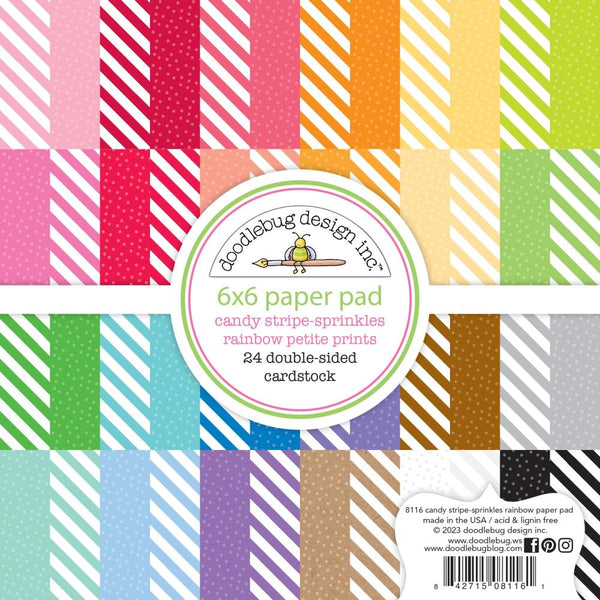 Doodlebug Petite Prints Double-Sided Paper Pad 6"X6" 24 pack  Candy Stripe-Sprinkles