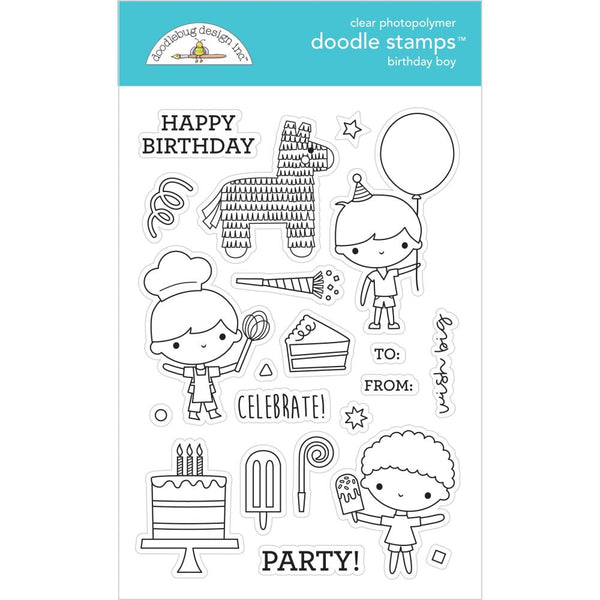Doodlebug Clear Doodle Stamps - Birthday Boy, Party Time