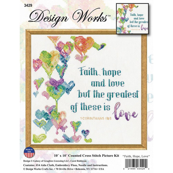 Design Works Counted Cross Stitch Kit 10"X10" Faith, Hope & Love (14 Count)
