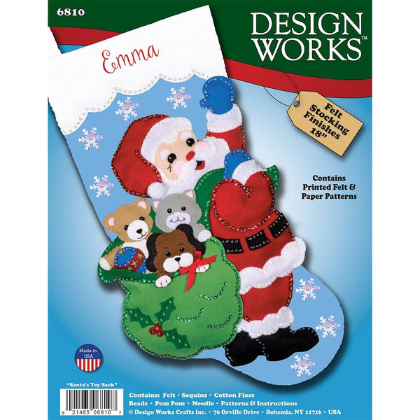 Design Works Felt Stocking Applique Kit 18" Long - Santa's Toy Bag