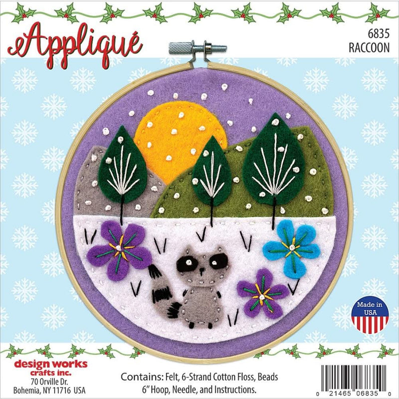 Design Works Felt Applique Kit 6" Round Raccoon