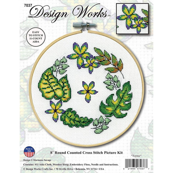 Design Works Counted Cross Stitch Kit 8" Round - Ferns (11 Count)