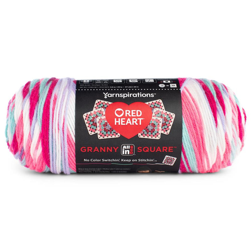 Red Heart All in One Granny Square - Soft White - Pink Punch*