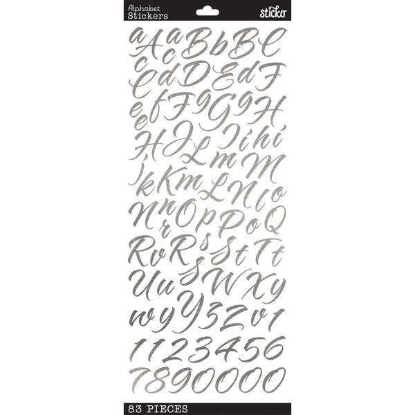Sticko Alphabet Stickers - Brush Stroke, Silver Script