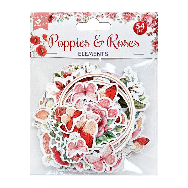 Little Birdie Ephemera Embellishment 52 pack - Poppies & Roses