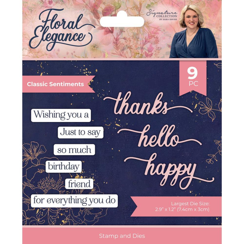 Crafter's Companion Sara Signature Floral Elegance Stamp And Metal Die Classic Sentiments*