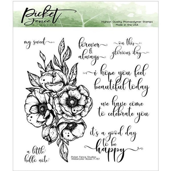 Picket Fence Studios 6"x 6" Stamp Set - Watercolour Roses*