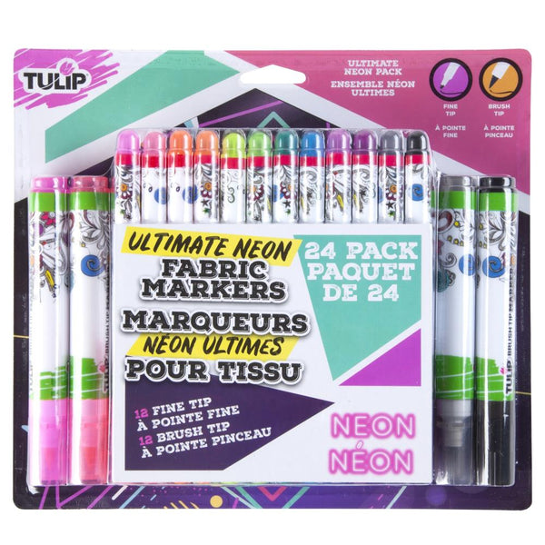 Tulip Ultimate Fabric Brush & Fine Tip Markers 24 pack - Neon*