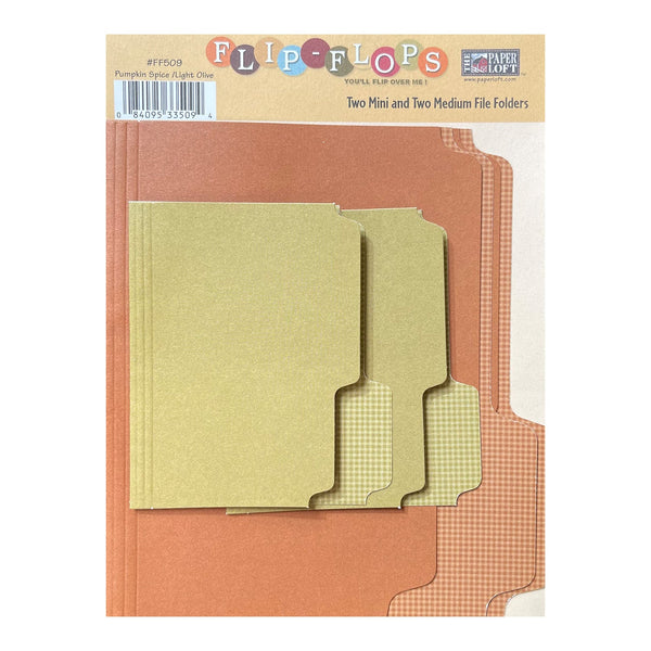 The Paper Loft Flip-Flops - Two Mini & Two Medium File Folders - Pumpkin Spice/Light Olive