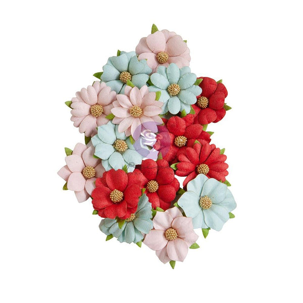 Prima Marketing Mulberry Paper Flowers - Twenty Five/Candy Cane Lane