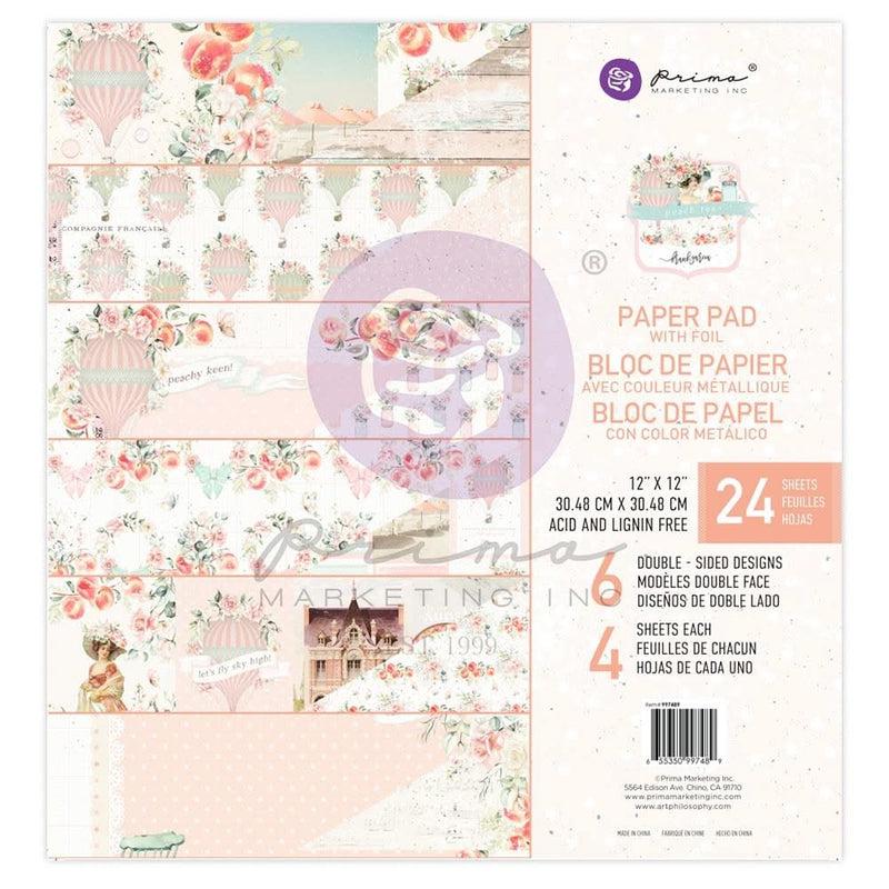 Prima Marketing Double-Sided Paper Pad 12"X12" 24 pack - Peach Tea, 6 Foiled Designs/4 Each*