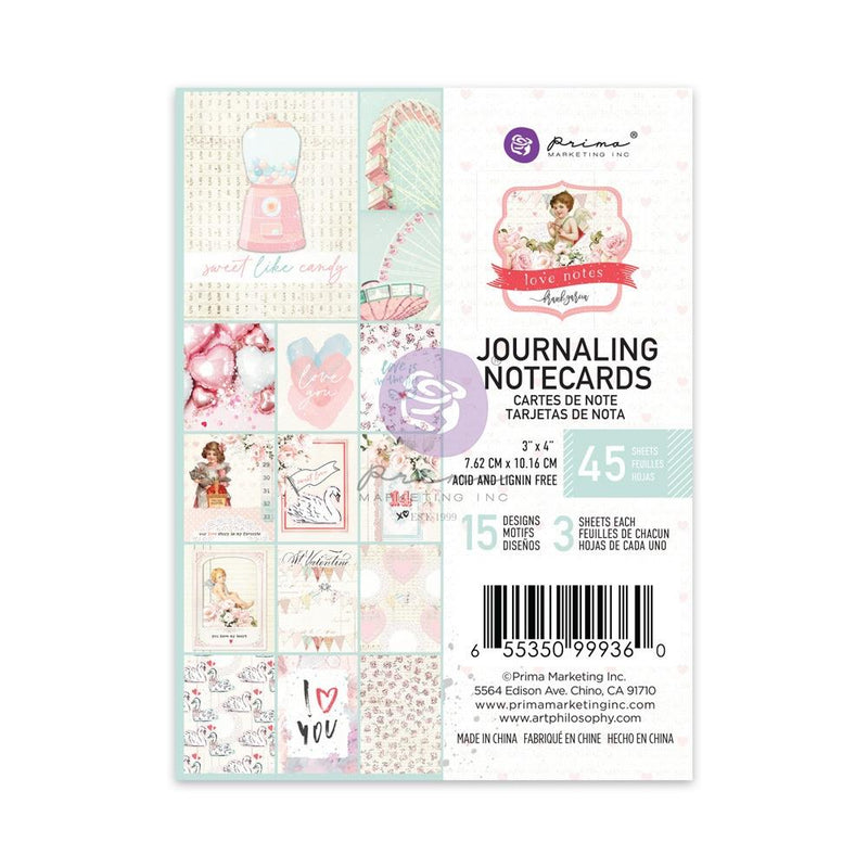 Prima Marketing Love Notes Journaling Cards 3" x 4" 45-pack (15 designs)*