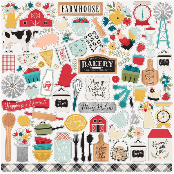 Echo Park Farmhouse Kitchen Cardstock Stickers 12in x 12in  Elements