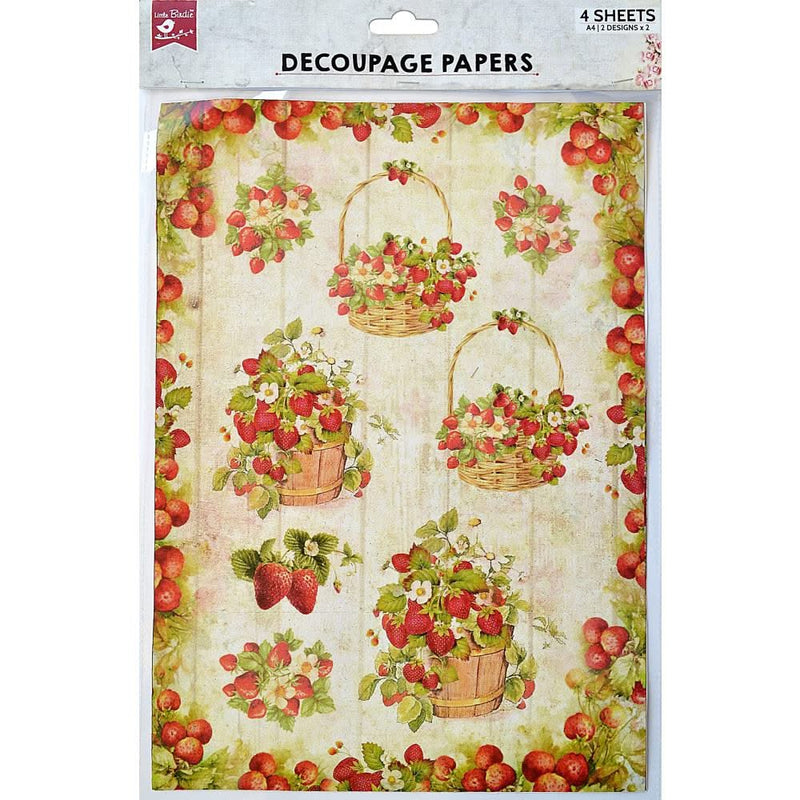 Little Birdie Decoupage Filament Paper A4 2/Pkg Strawberry Treat