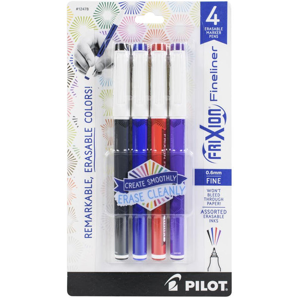 Pilot FriXion Fineliner Fine Pt. Erasable Marker Pen 4 pack - Assorted