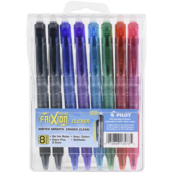 Pilot FriXion Ball Clicker Erasable Extra Fine Point 8 pack - Assorted Colours*