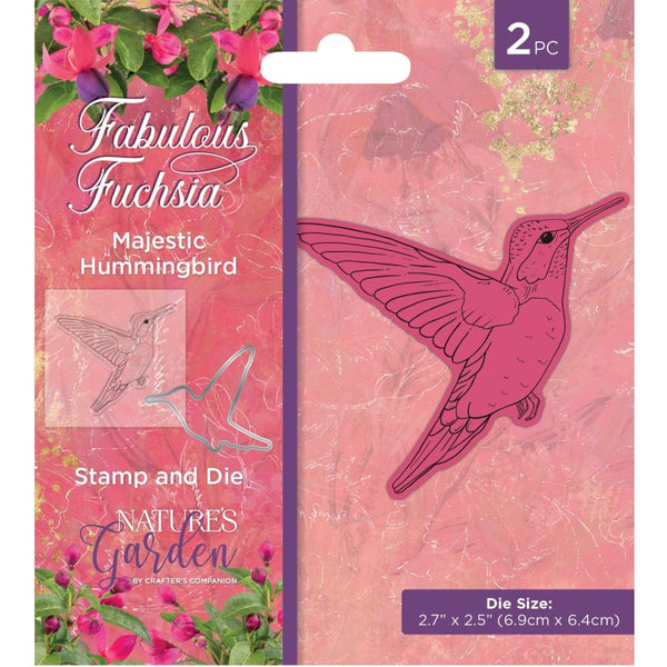 Crafter's Companion Nature's Garden Fabulous Fuchsia Stamp & Die Set Majestic Hummingbird
