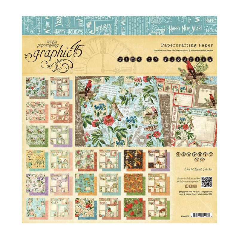 Graphic 45 Double-Sided Paper Pad 8"x8" 24/Pkg - Time To Flourish