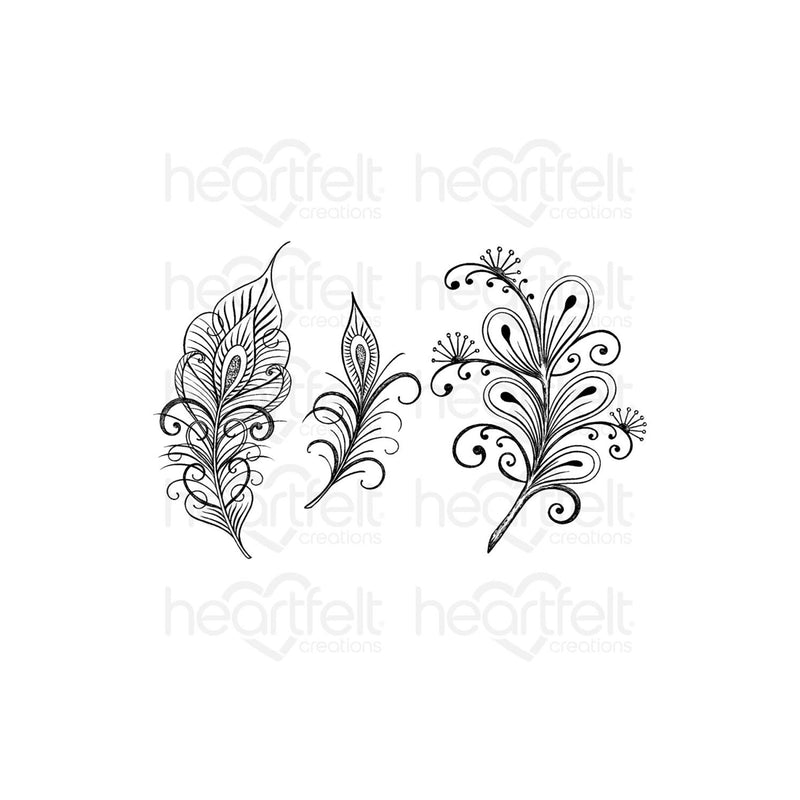 Heartfelt Creations Cling Rubber Stamp Set - Floral Feathers*