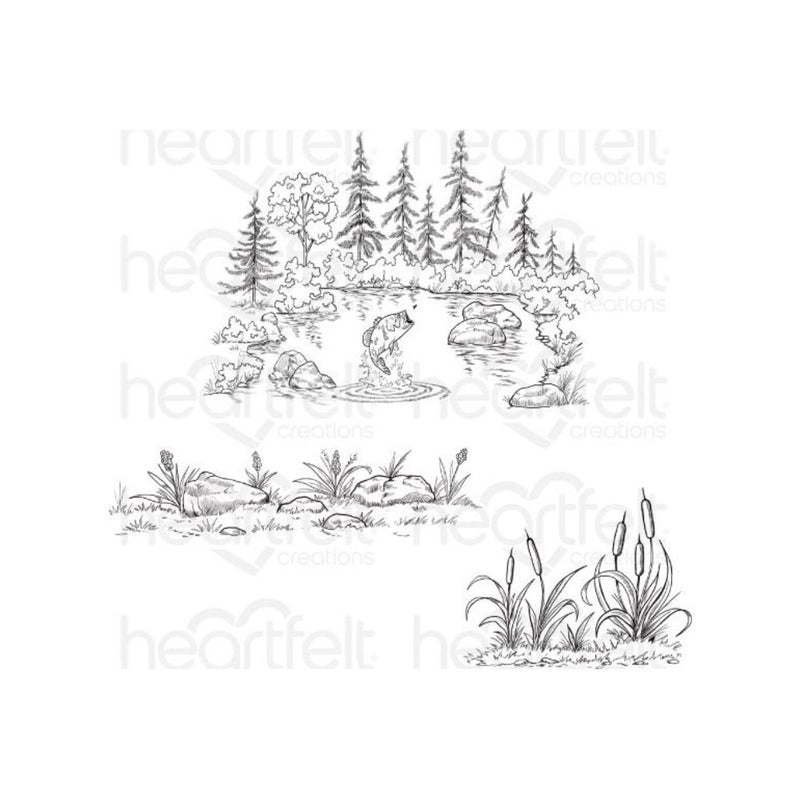 Heartfelt Creations Create A 'Scape Trout Lake Cling Rubber Stamps, Set of 3.