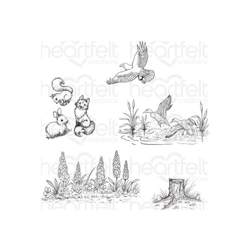 Heartfelt Creations Create A 'Scape Nature Cling Rubber Stamps, Set of 5.
