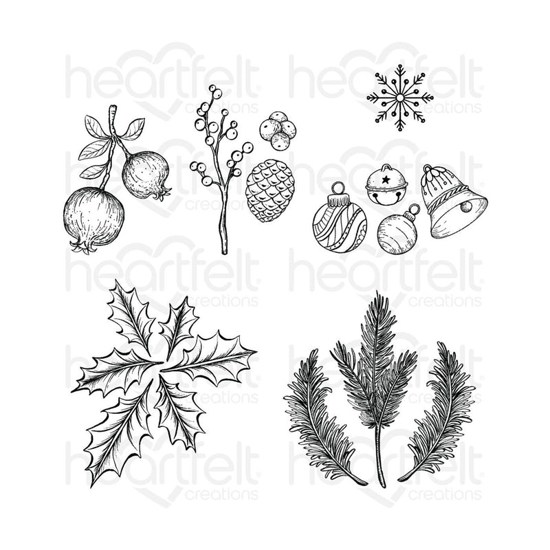 Heartfelt Creations Cling Rubber Stamp Set - Winter Wreath Accents*